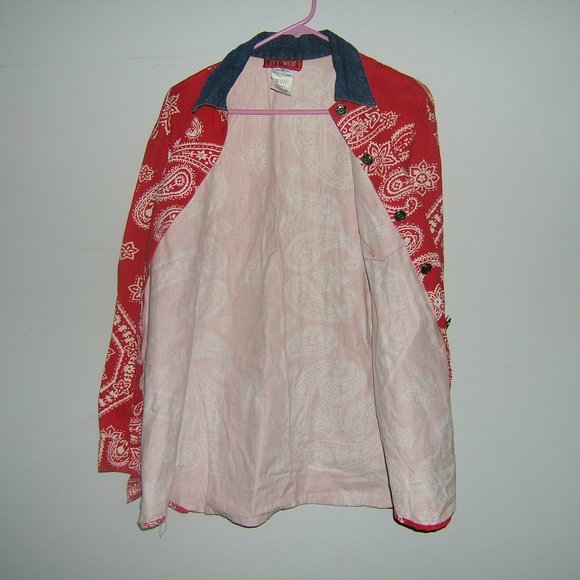Ivy Wear Vintage 70 Red White Denim Western Horseshoe Buttons 100% Cotton Small. - Picture 6 of 11